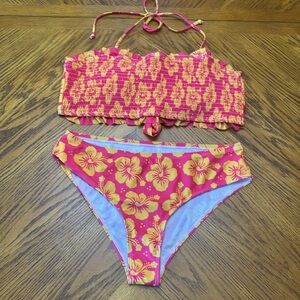 AI'MAGE  Two Piece Bandeau Mid Rise Floral Ruched Bikini Set swimsuit
